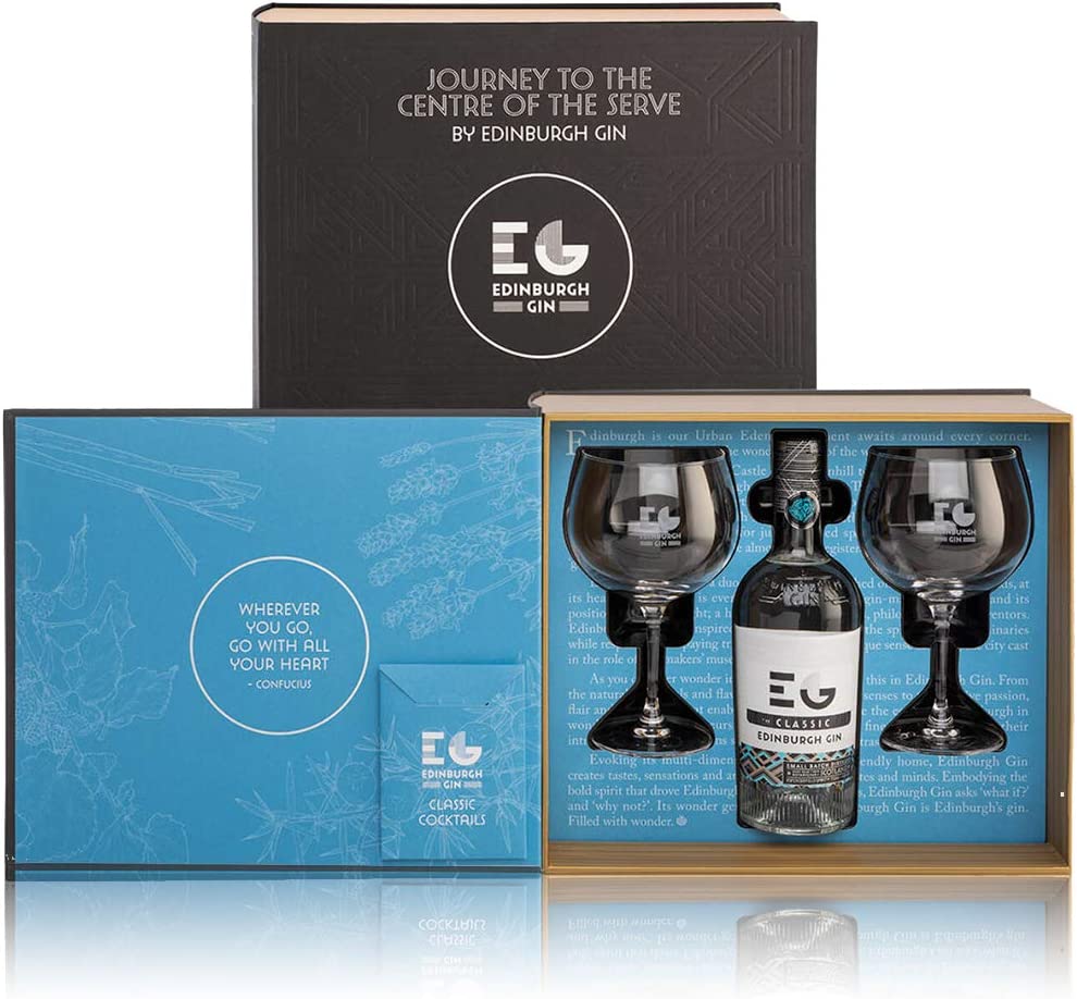 Edinburgh Gin âJourney to the Centre of the Serve' Gin Gift Pack with Two Glasses 70cl