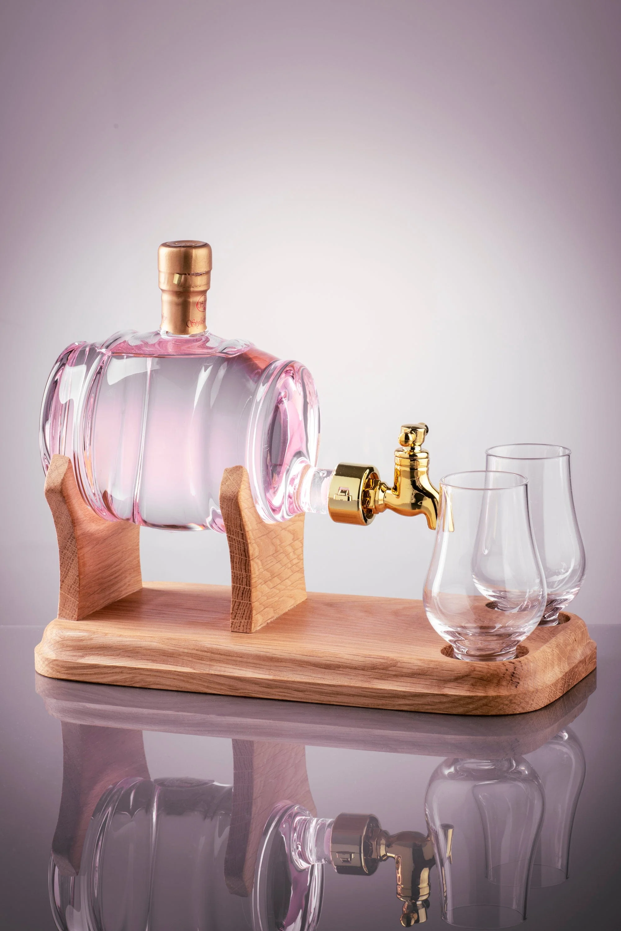 Gin Barrel Glass Refillable Decanter & 2 Glasses 35cl
