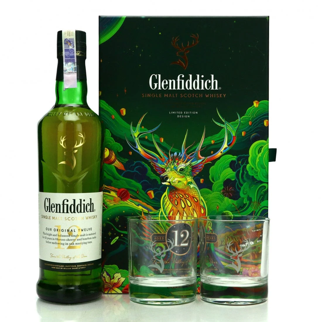 Glenfiddich 12 Year Old Single Malt Scotch Whisky Gift Set With Glasses 70cl