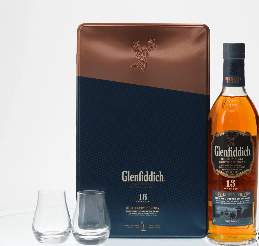 Glenfiddich 15 Year Old Distillery Edition Gift Tin With Glasses 70cl