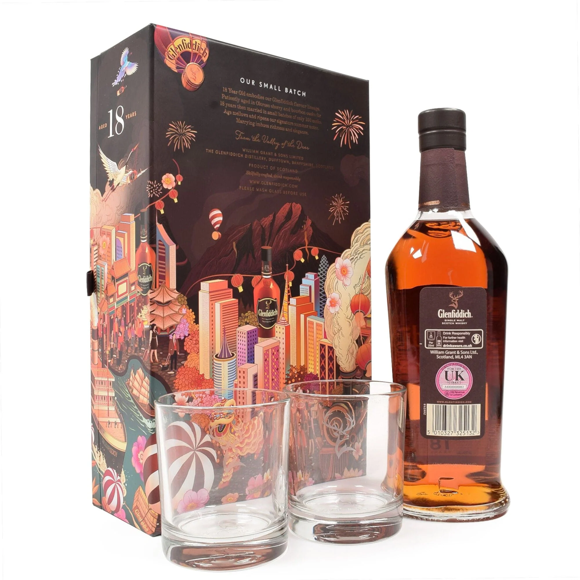Glenfiddich 18 Year Old Chinese New Year Limited Edition Gift Set With Glasses 70cl - Image 2