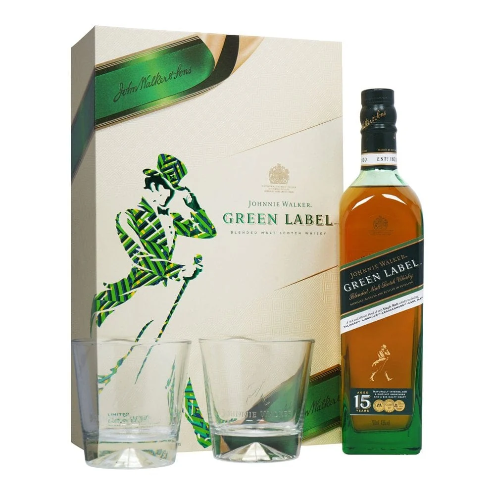 Johnnie Walker Green Label Gift Set With Glasses 70cl