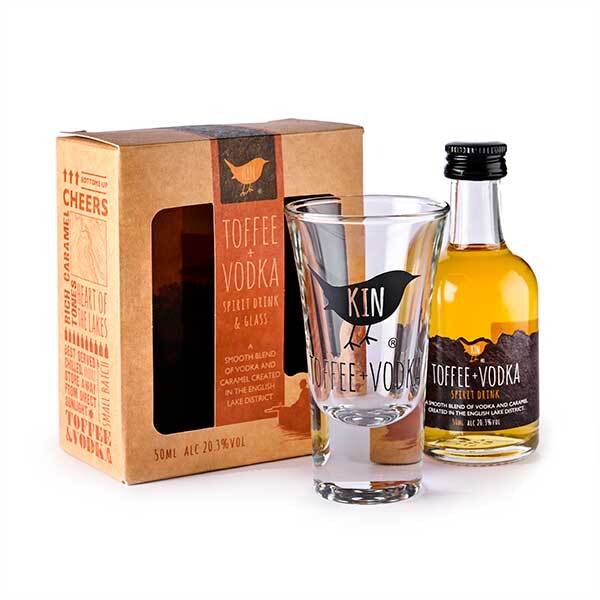 Kin Toffee Vodka Miniature & Shot Glass Gift Set 5cl