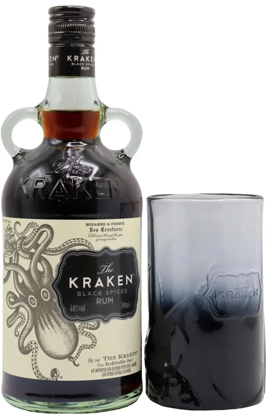 The Kraken Black Spiced Rum With Glass 1L