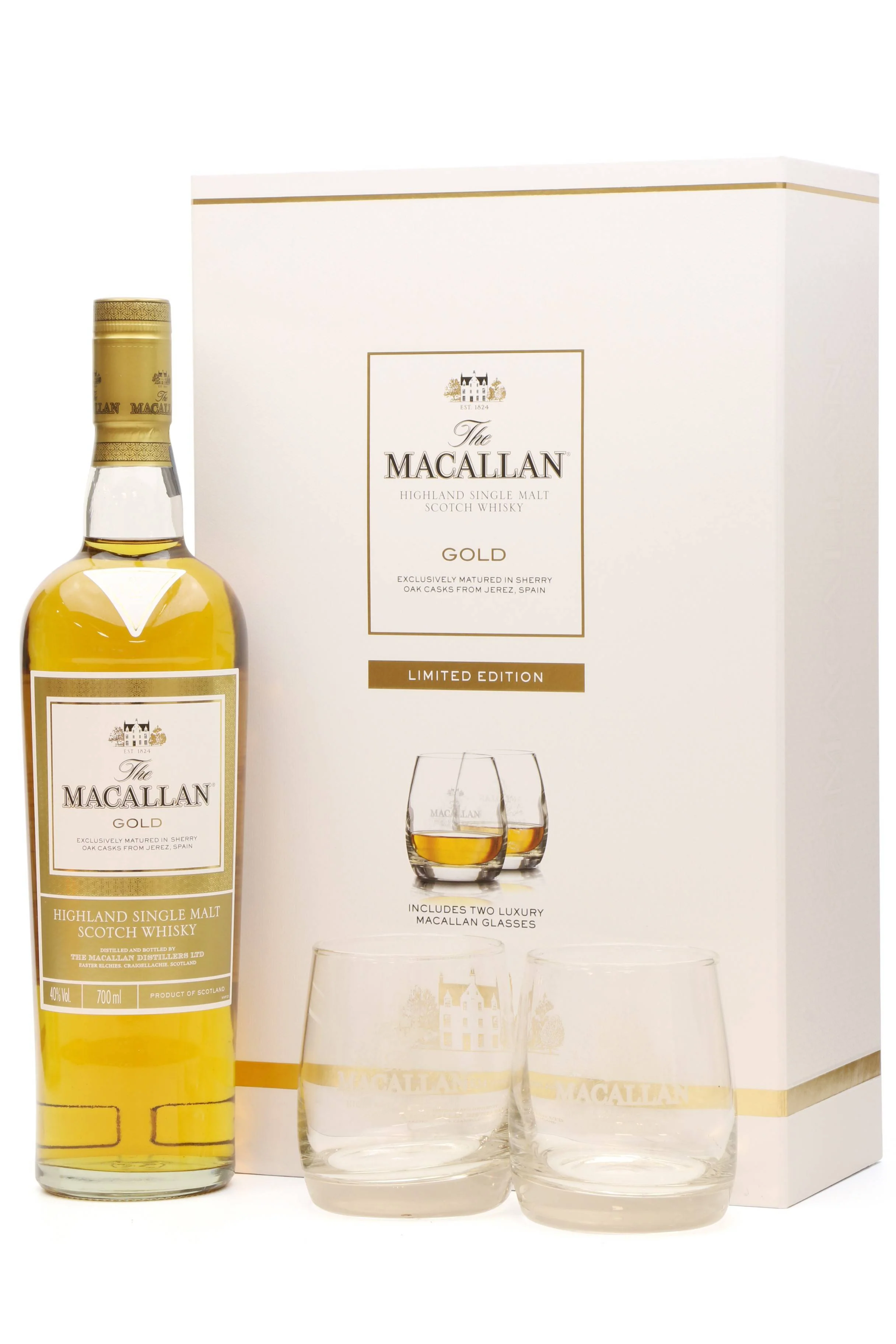 Macallan Gold 1824 Series Limited Edition Gift Set With Glasses 70cl