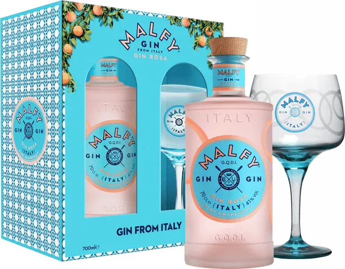 Malfy Italian Rosa Gin With Glass Set 70cl