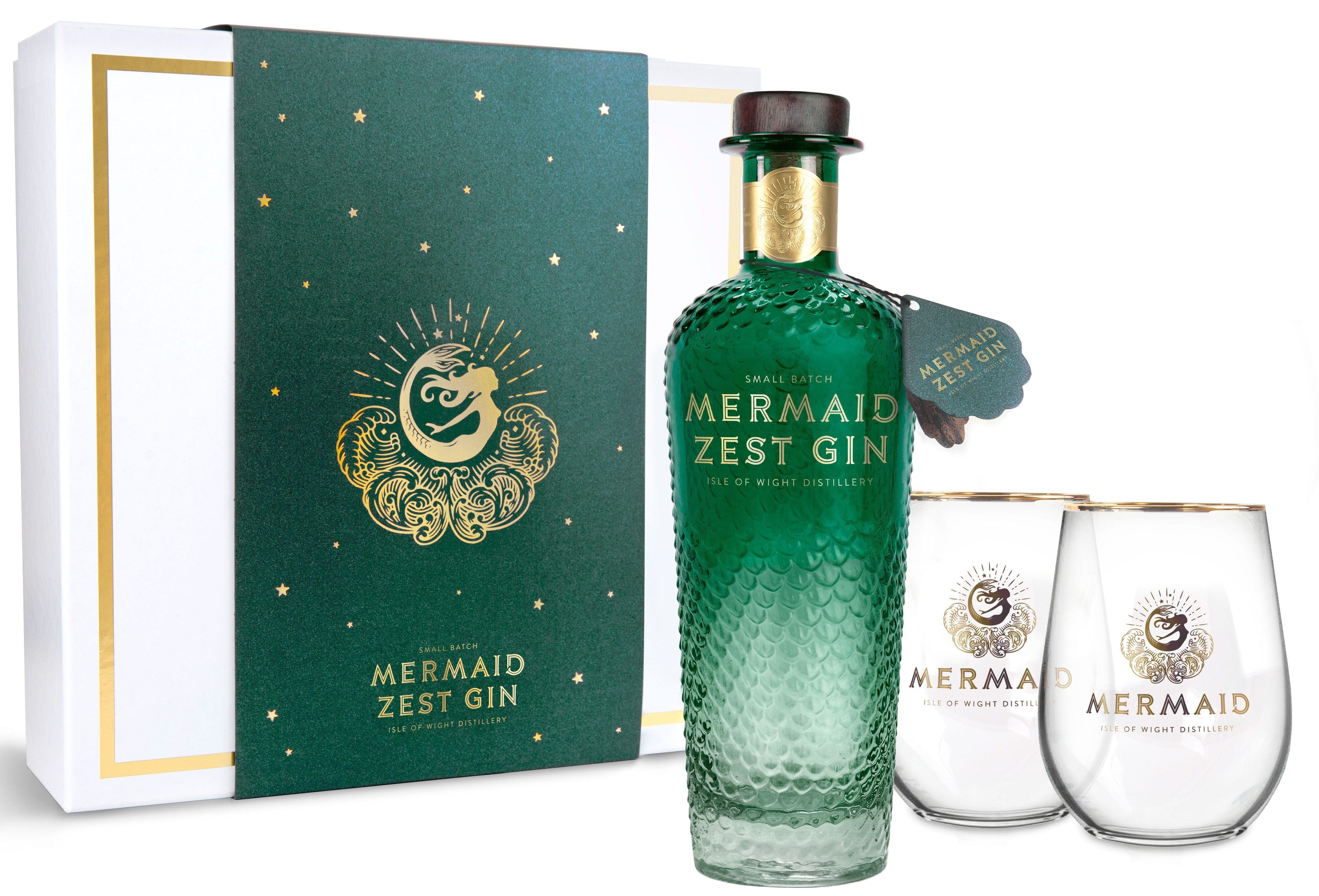 Mermaid Zest Gin Gift Set With Glasses 70cl - Image 2