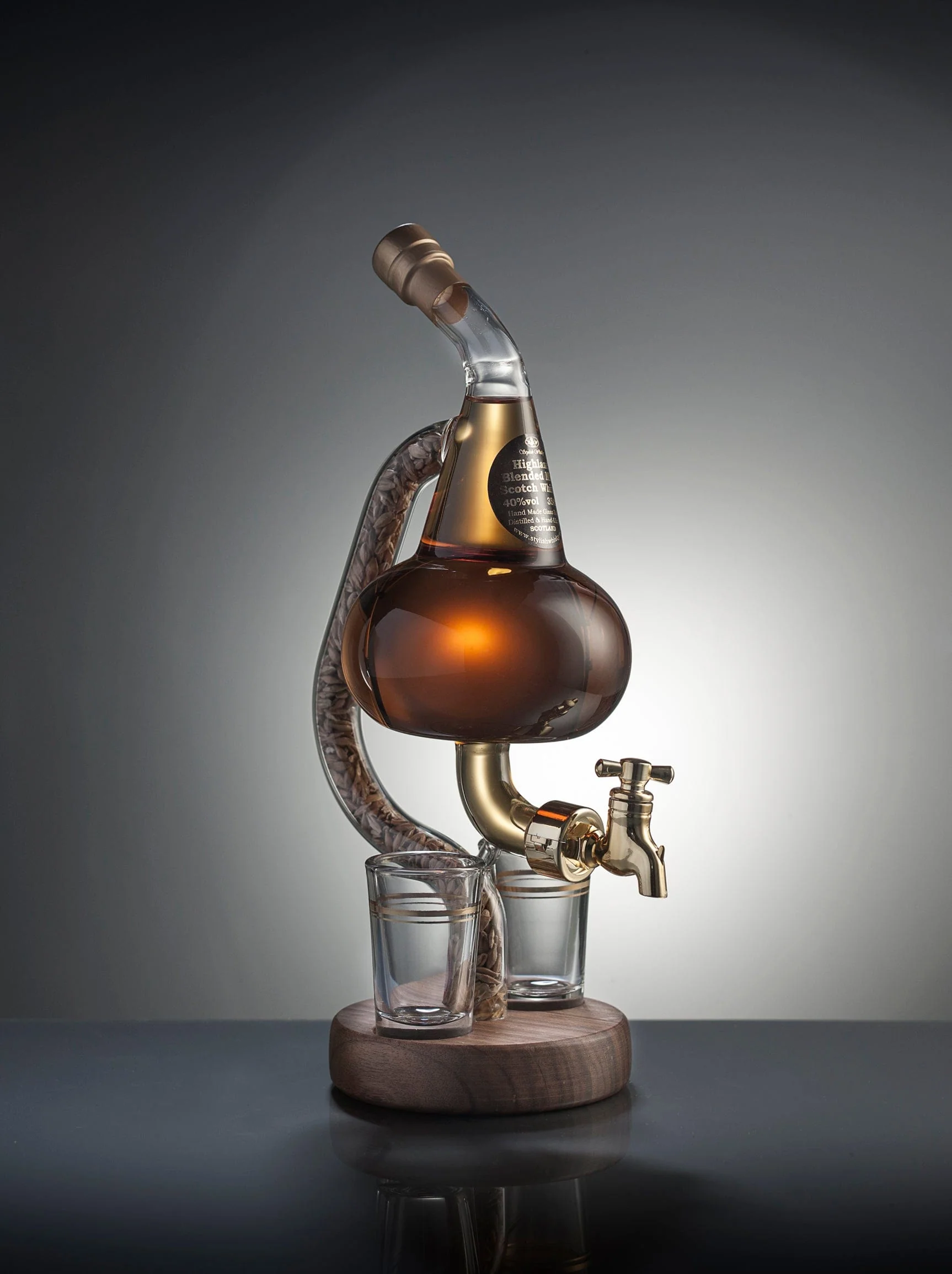 Pot Still Refillable Rum Decanter With Tap & 2 Glasses 35cl