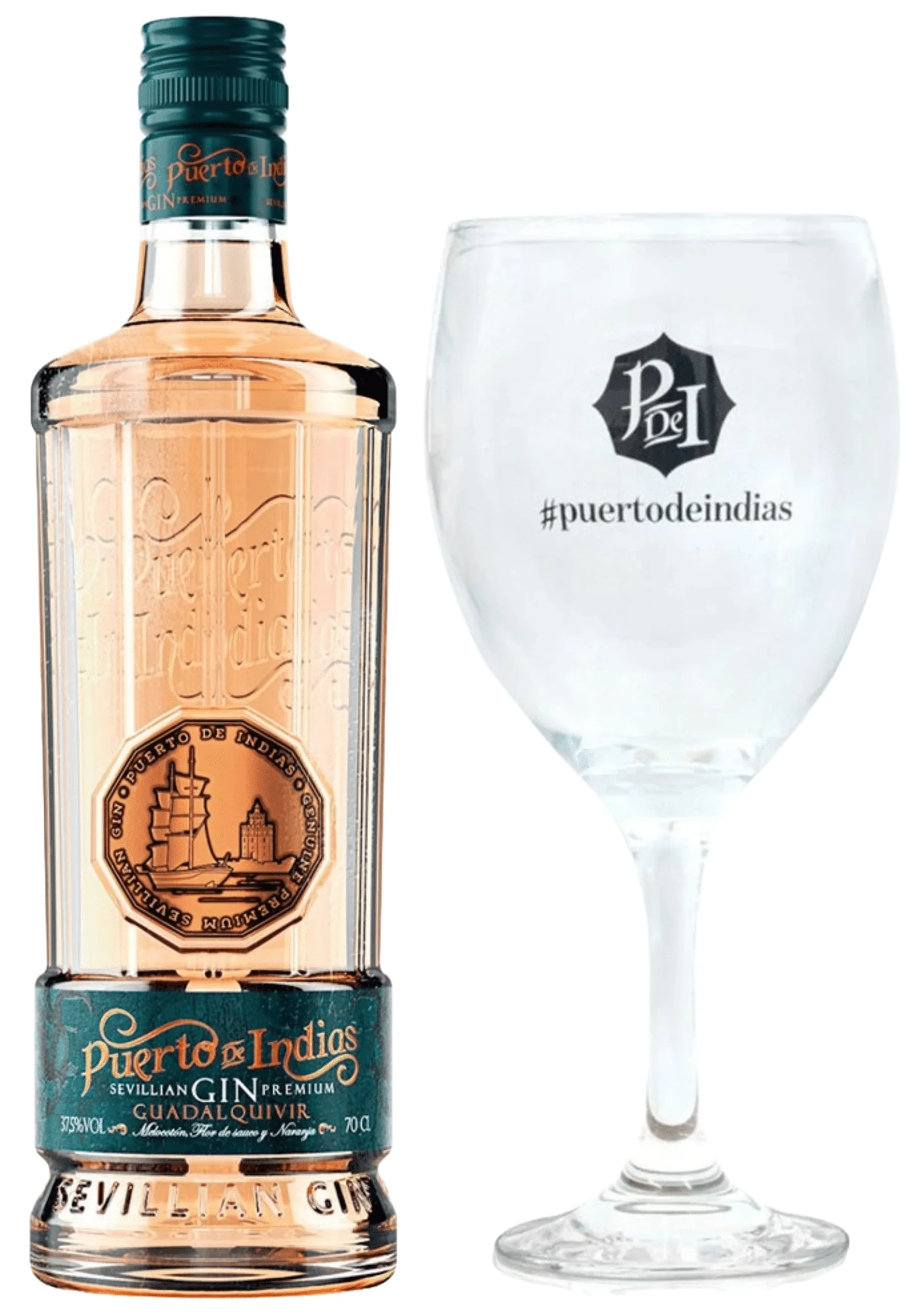 Puerto de Indias Spanish Peach & Orange Gin With Glass 70cl