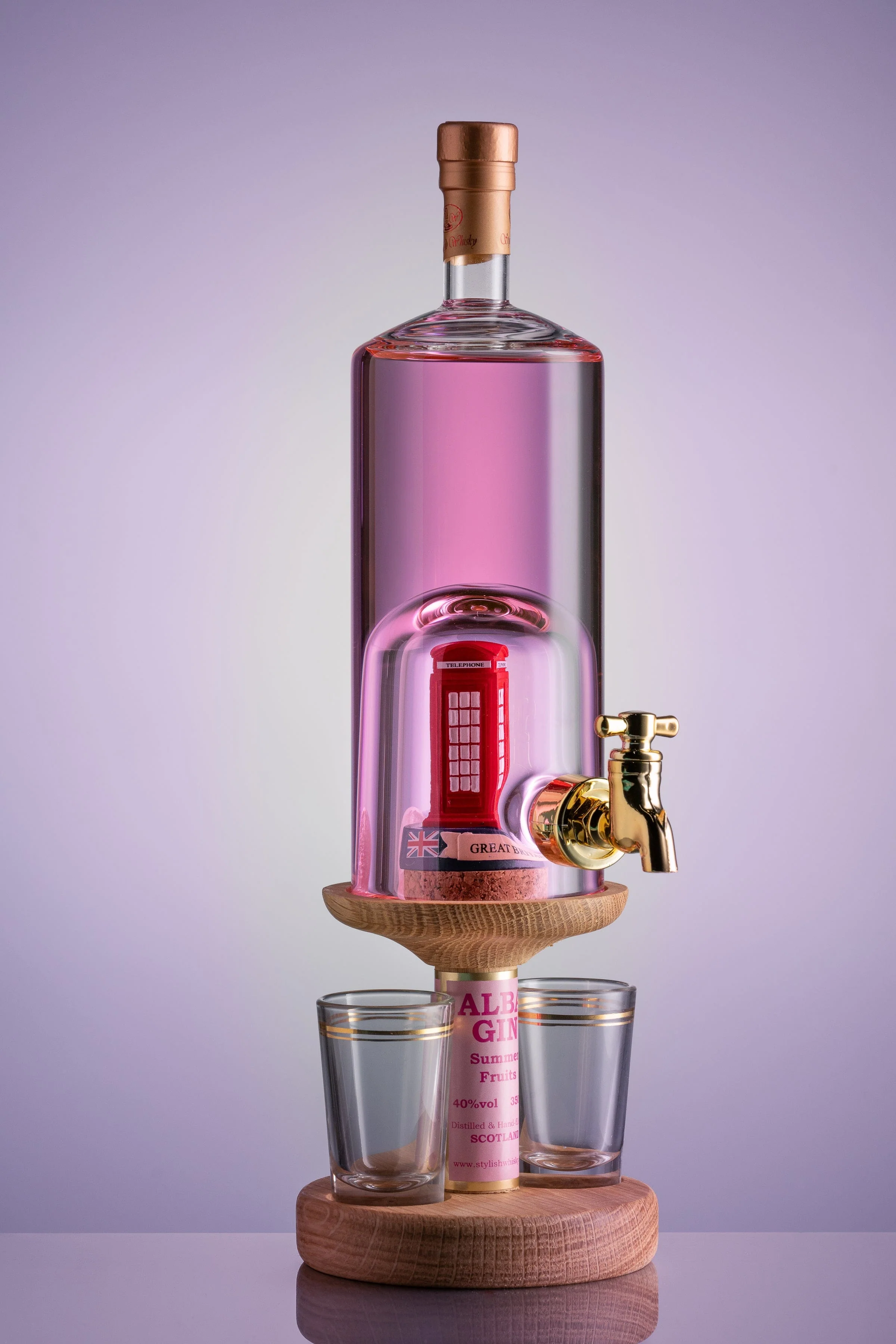 Red Telephone Box Refillable Gin Decanter & 2 Glasses 35cl