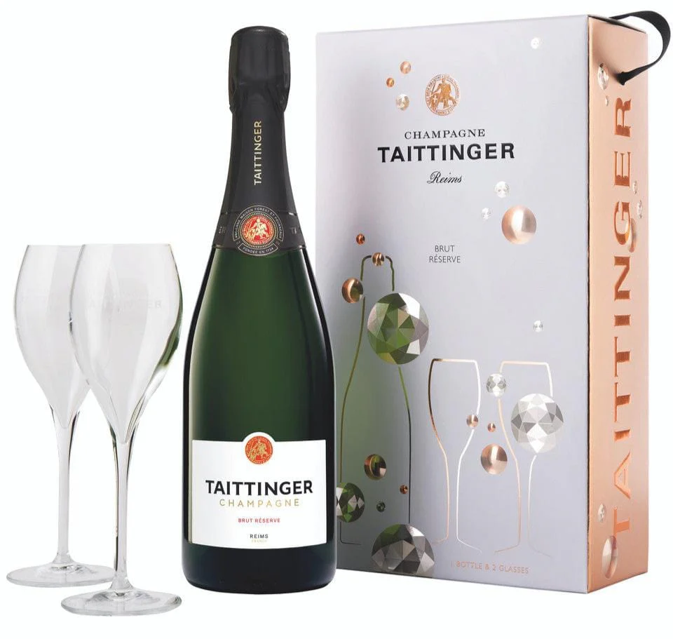 Taittinger Brut Réserve Non Vintage Champagne & Twin Flutes Gift Set 75cl