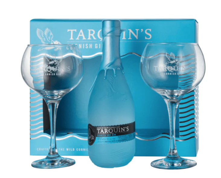 Tarquin's Cornish Dry Gin & 2 Blue Copa Glasses Gift Set 70cl