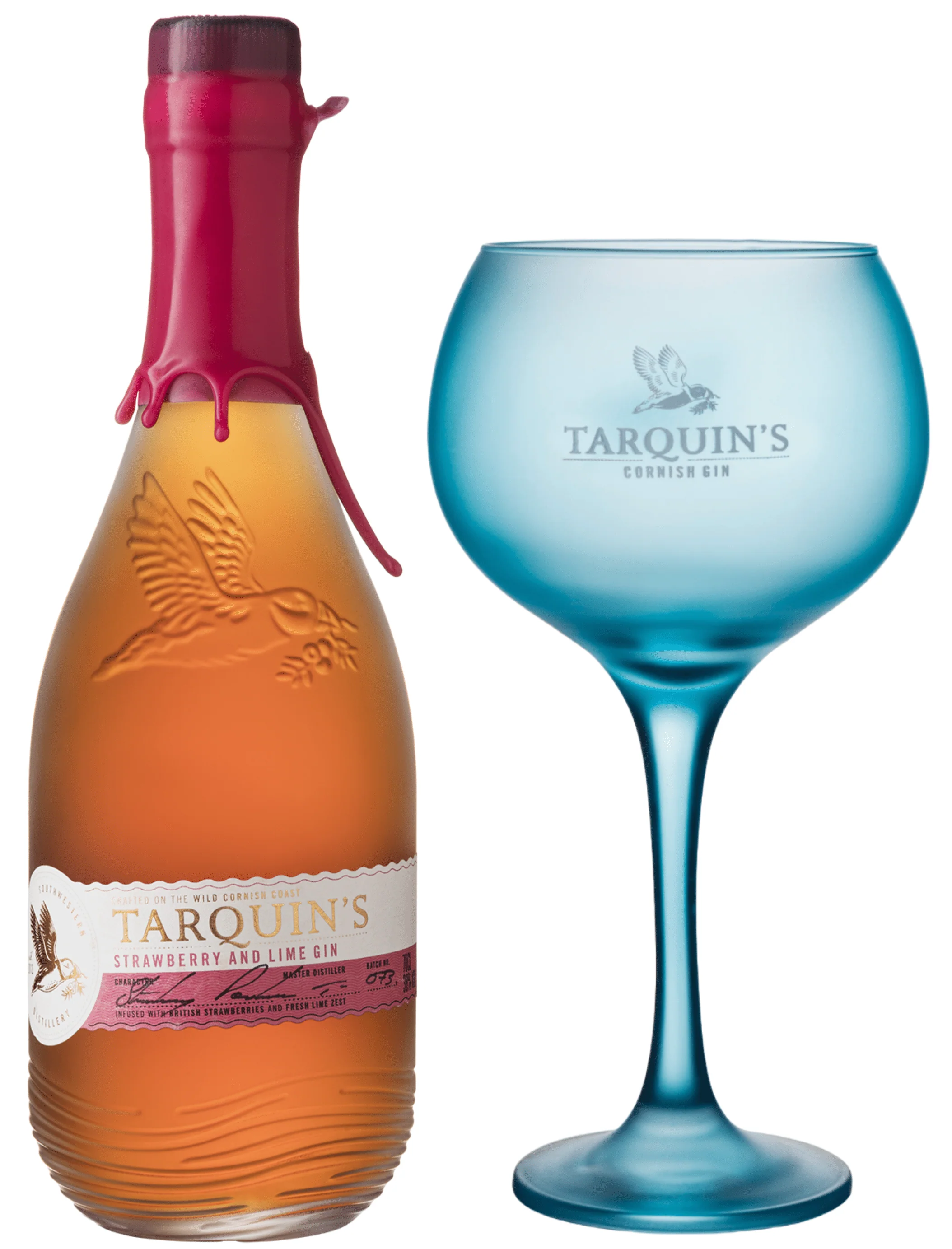 Tarquin's Cornish Strawberry and Lime Gin & Blue Copa Glass 70cl
