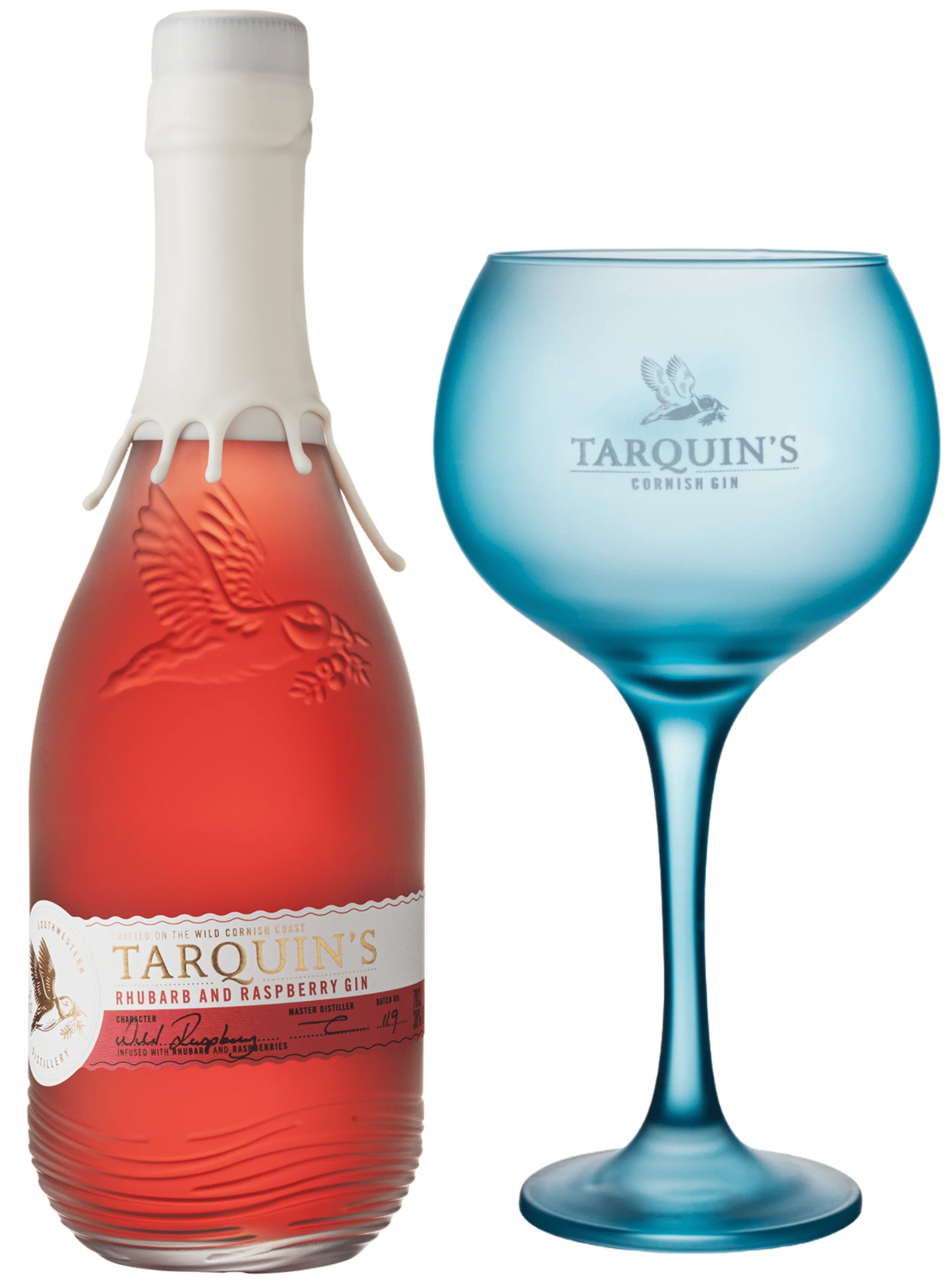 Tarquin's Rhubarb and Raspberry Gin Magnum & Blue Copa Glass 1.5L