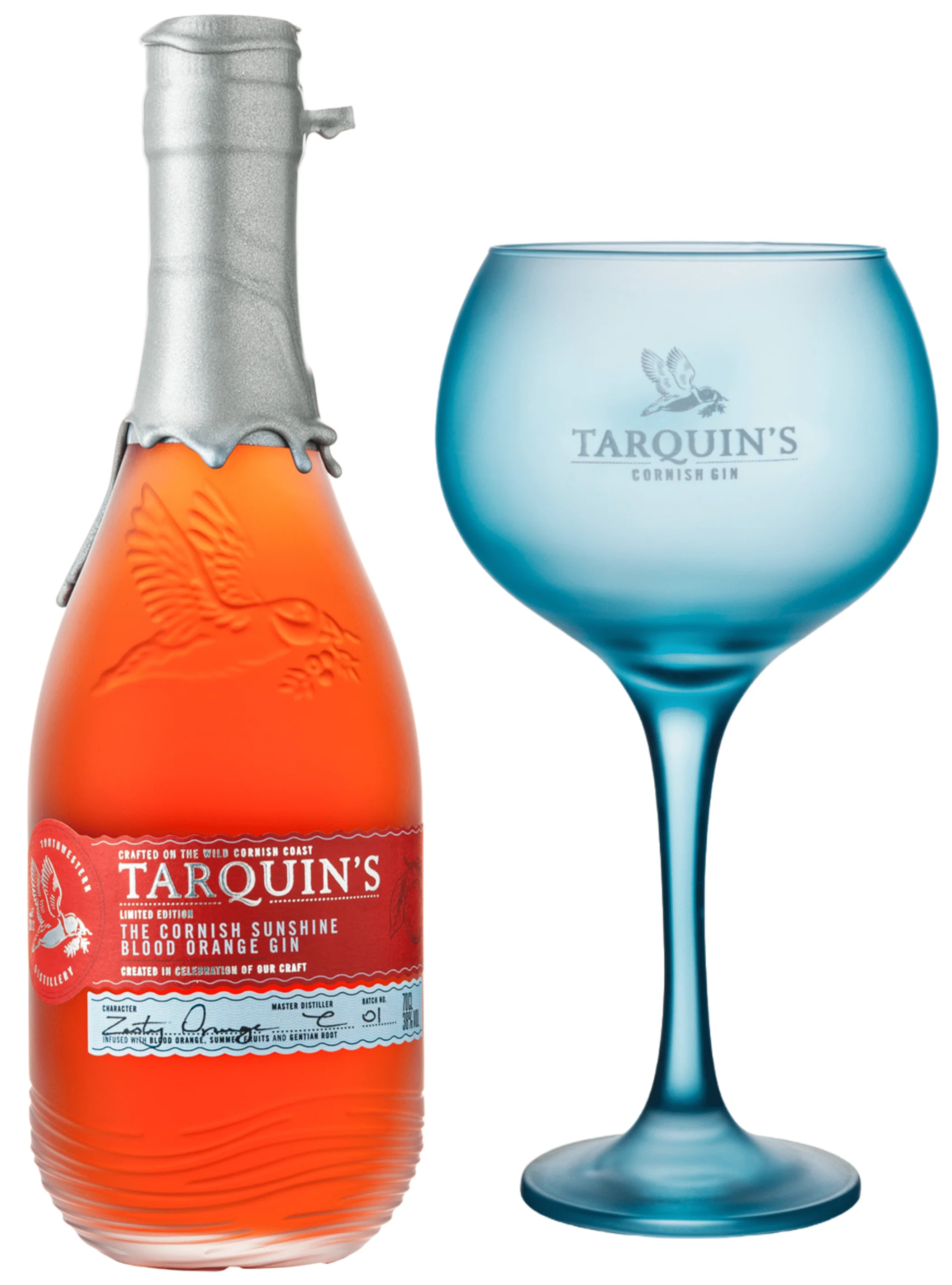 Tarquin's The Cornish Sunshine Blood Orange Gin Magnum & Blue Copa Glass 1.5L